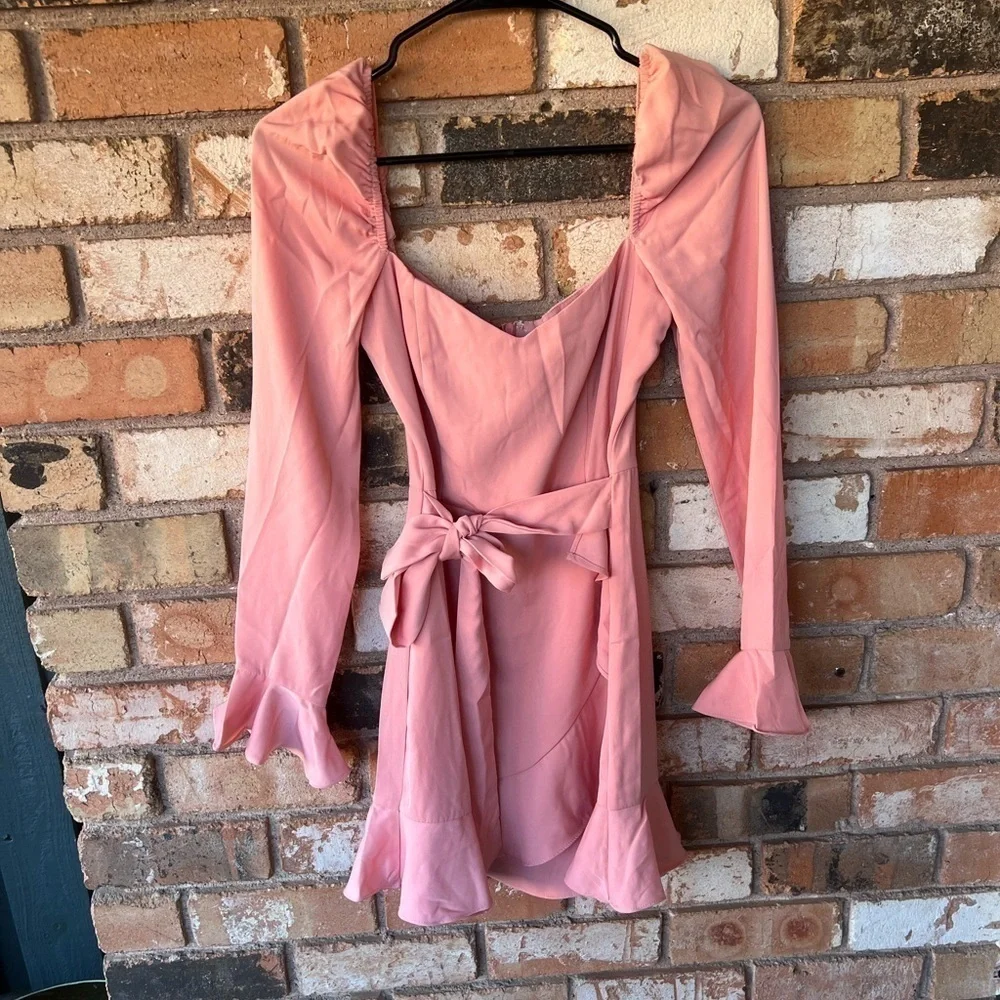 NWT Revolve More To Come Khloe Ruffle Sleeve Mini Dress in Blush Pink XS